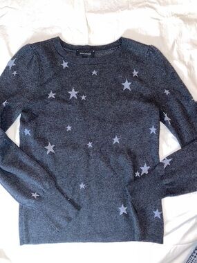 Ann Taylor Charcoal Gray Star-Print Crewneck Sweater